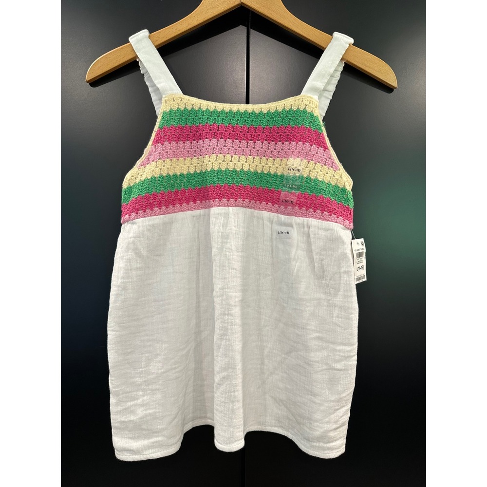 Epic Threads Girls Crochet Knit Stripe Tank Top White Size L 14-16 NWT